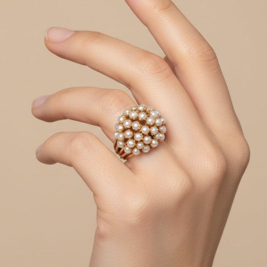 Elegant Indlagt Perle Guld Ring