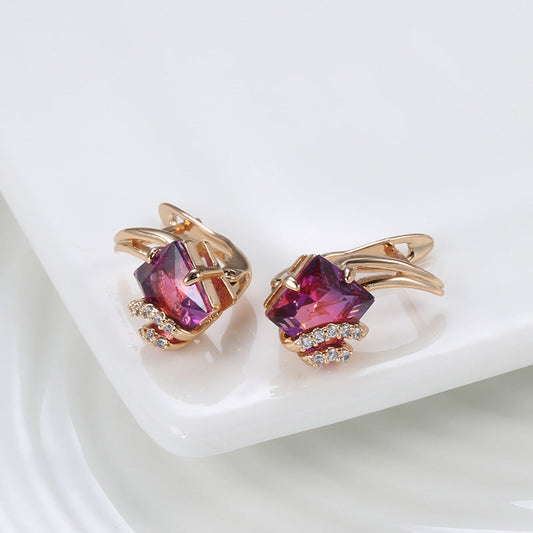 Crimson Firkantet Krystal Øreringe | Rosegold