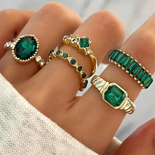 Zarina Exquisite Smaragd Ring Sæt | Guld