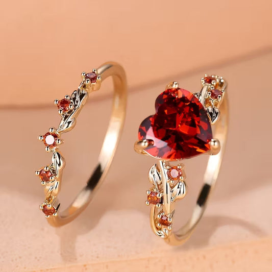 Redvine Hjerte Accent Ring Sæt | Guld