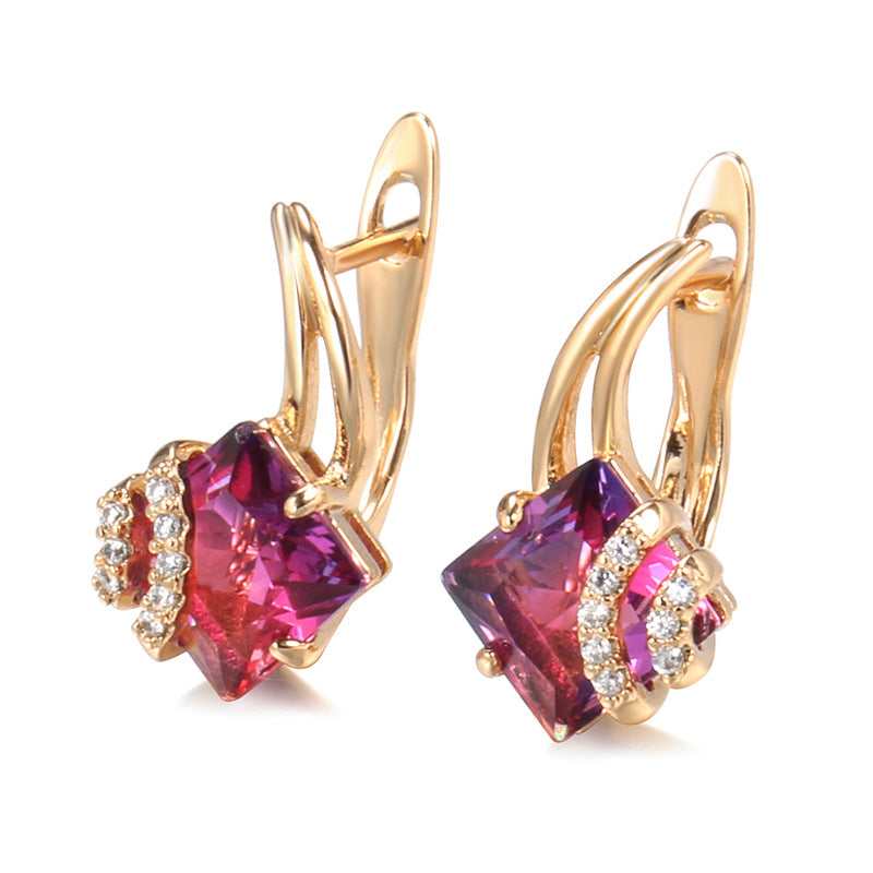 Crimson Firkantet Krystal Øreringe | Rosegold