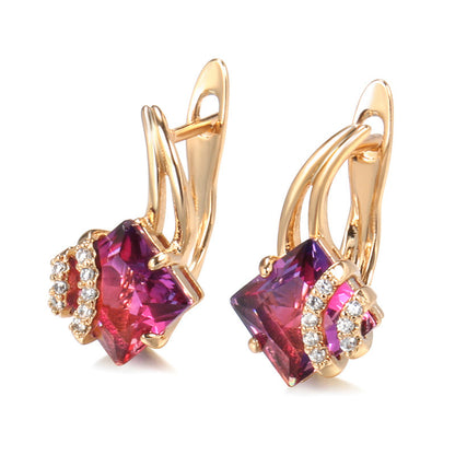 Crimson Firkantet Krystal Øreringe | Rosegold