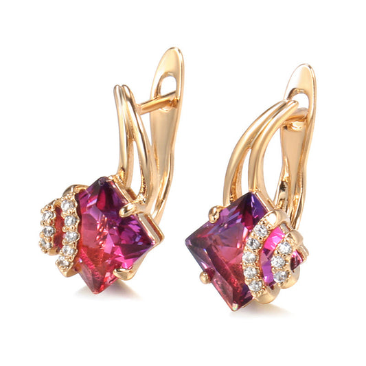 Crimson Firkantet Krystal Øreringe | Rosegold