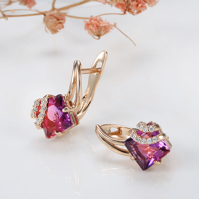 Crimson Firkantet Krystal Øreringe | Rosegold