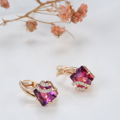 Crimson Firkantet Krystal Øreringe | Rosegold