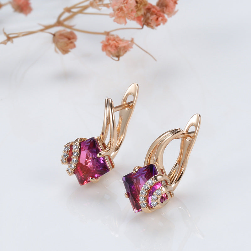 Crimson Firkantet Krystal Øreringe | Rosegold