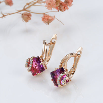 Crimson Firkantet Krystal Øreringe | Rosegold