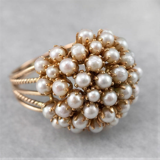 Elegant Indlagt Perle Guld Ring